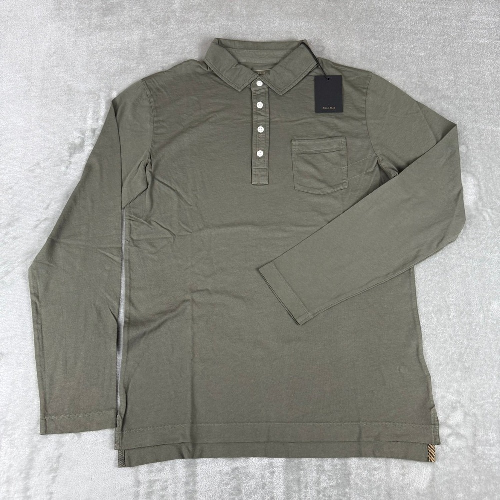 Billy Reid Pensacola Polo Mens Small Dark Washed Gray Long Sleeve $118 New NWT